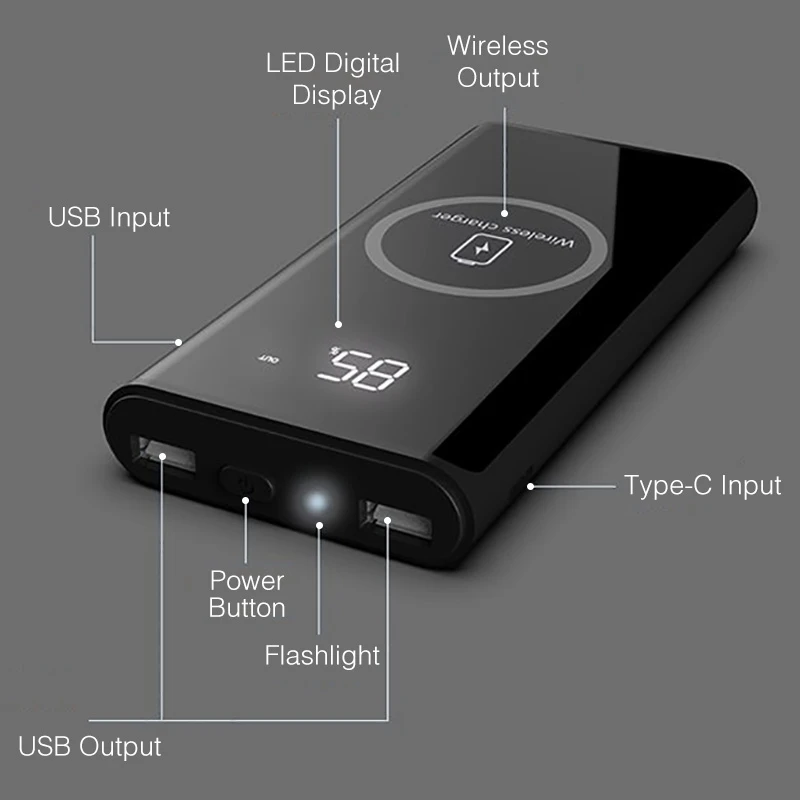 Беспроводной банк питания YKZ 10000 mAh светодиодный индикатор дисплея 5W зарядное