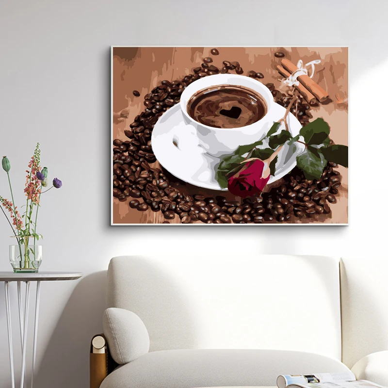 Ручная Краска по номерам пейзаж кофейная чашка акриловая краска для взрослых