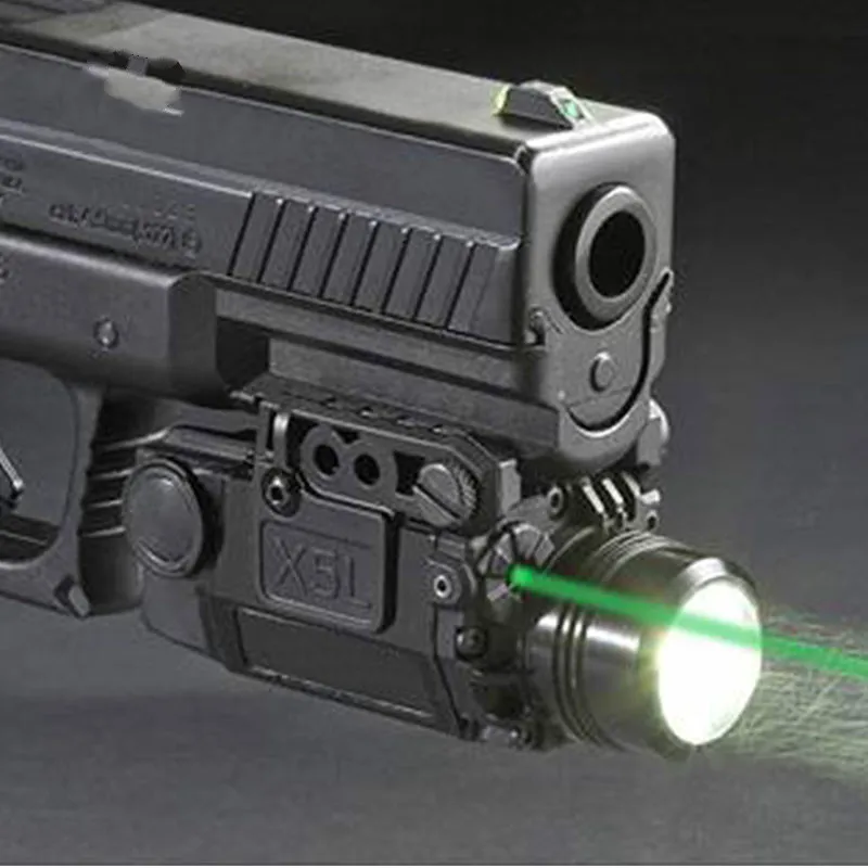 Tactical LED Green Laser Sight Flashlight Combo X5L Universal Pistol Gun Mira For Airsoft Glock 17 19 Series | Спорт и развлечения