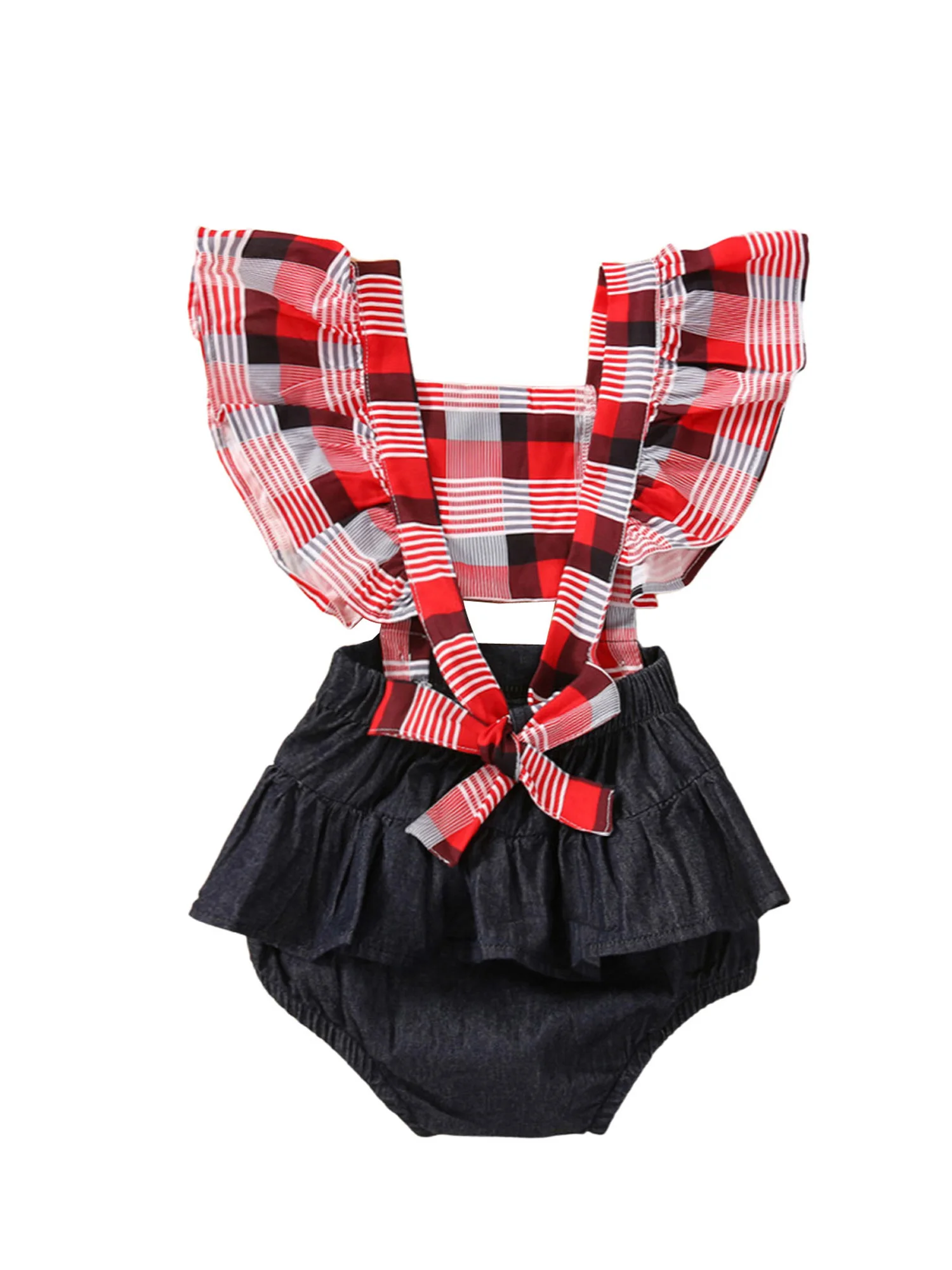 

Комбинезон в шотландскую клетку для новорожденных, Удобный Повседневный комбинезон высокого качества с квадратным вырезом и цветными блок...