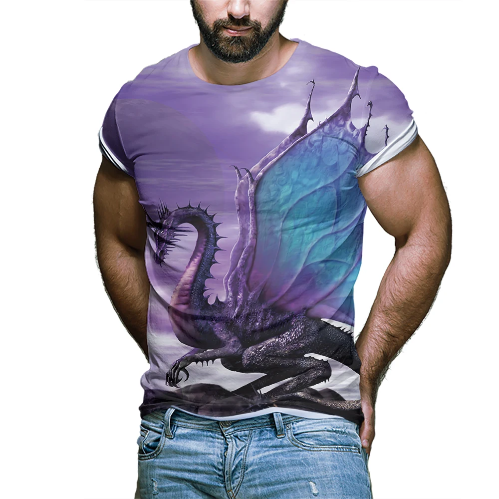 

Summer Men's short-sleeved T-shirt fashion print personality neck casual trend Cool and handsome 3D anime Menswear wholesale