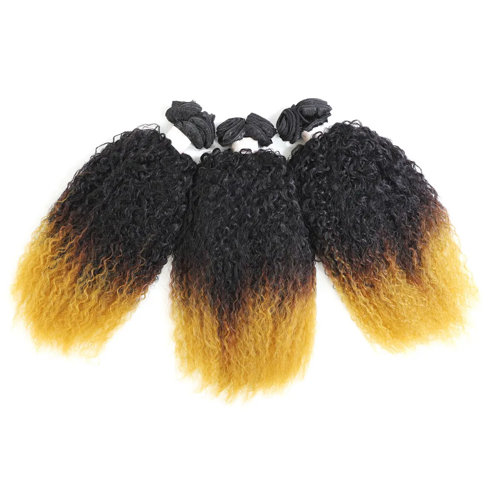 Человеческие волосы на ощупь афро кудрявые 16 дюймов 6 Пряди/лот Омбре желтые