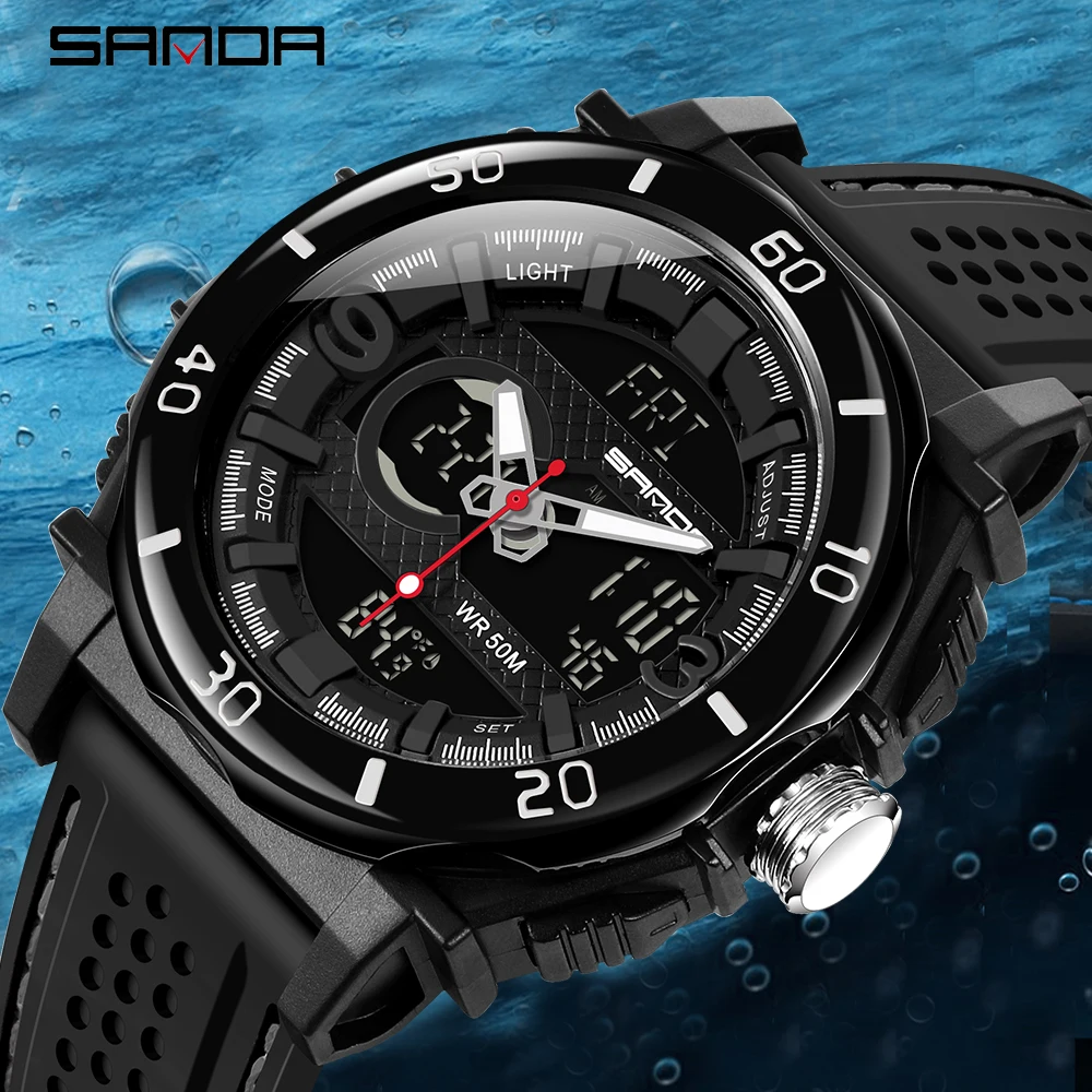 

2021 New Fashion Sanda Top Brand Thermometer Sport Watch Casual Waterproof Men's Electronic Digital Quartz Men Relogio Masculino