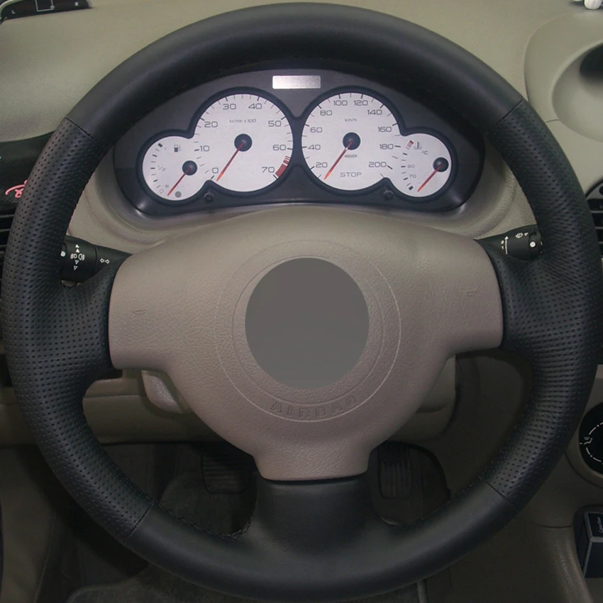 

Black Leather Hand-stitched Car Steering Wheel Cover for Citroen C2 2006-2013