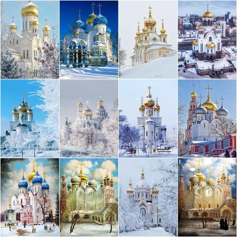 

CHENISTORY Frameless Castle Scenery Painting By Numbers Drawing On Canvas Handpainted Gift Picture By Number Winter Landscape Ki