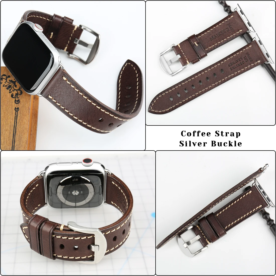 Ремешок кожаный MAIKES для Apple Watch Band итальянский Браслет из телячьей кожи iWatch Series 7 6