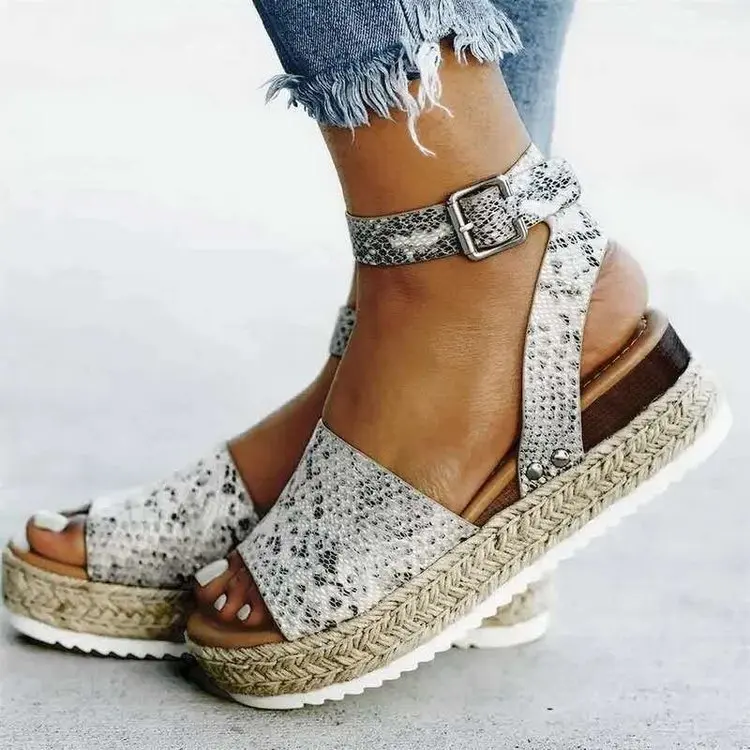 Spring and Summer New Leopard Print Sandals Women's European American Woven Flax Platform Strip Winding Wish | Обувь