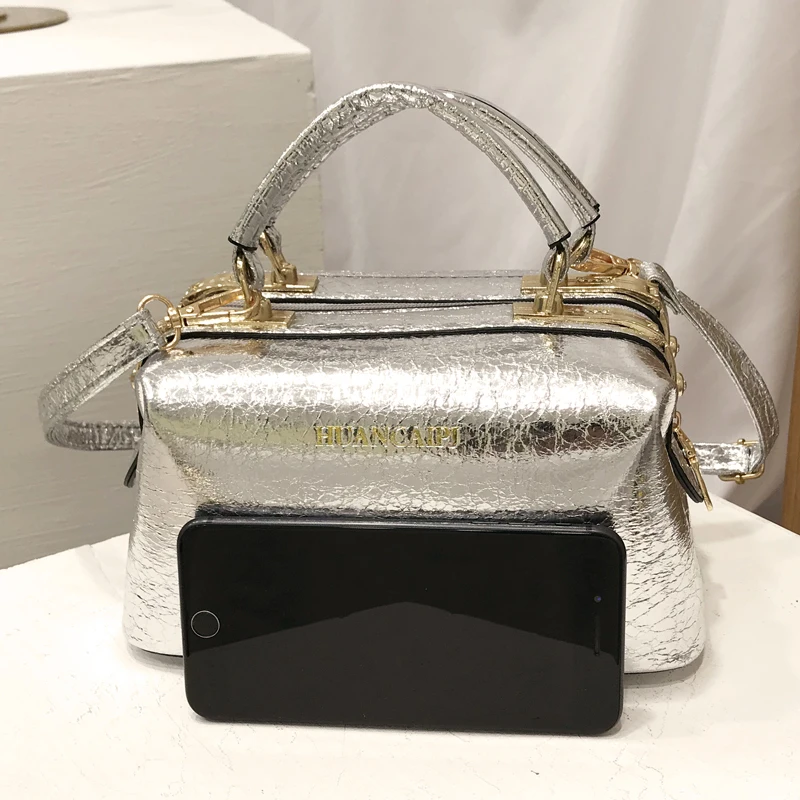 Новое поступление 2021 глянцевая женская сумка Бостон золотого цвета