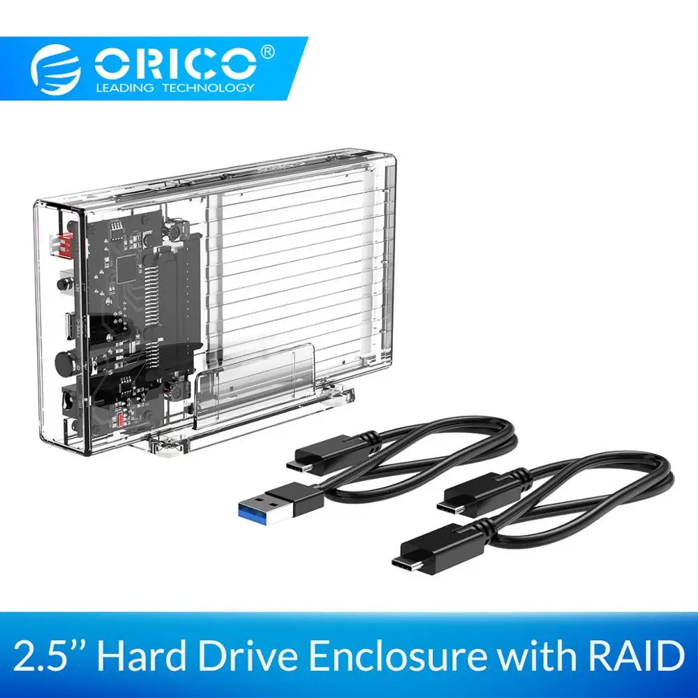 ORICO 2,5 дюймов корпус для жесткого диска с RAID Прозрачный 5 Гбит/с Внешний SSD Box SATA3.0 HDD чехол с поддержкой Windows/Mac/Linux