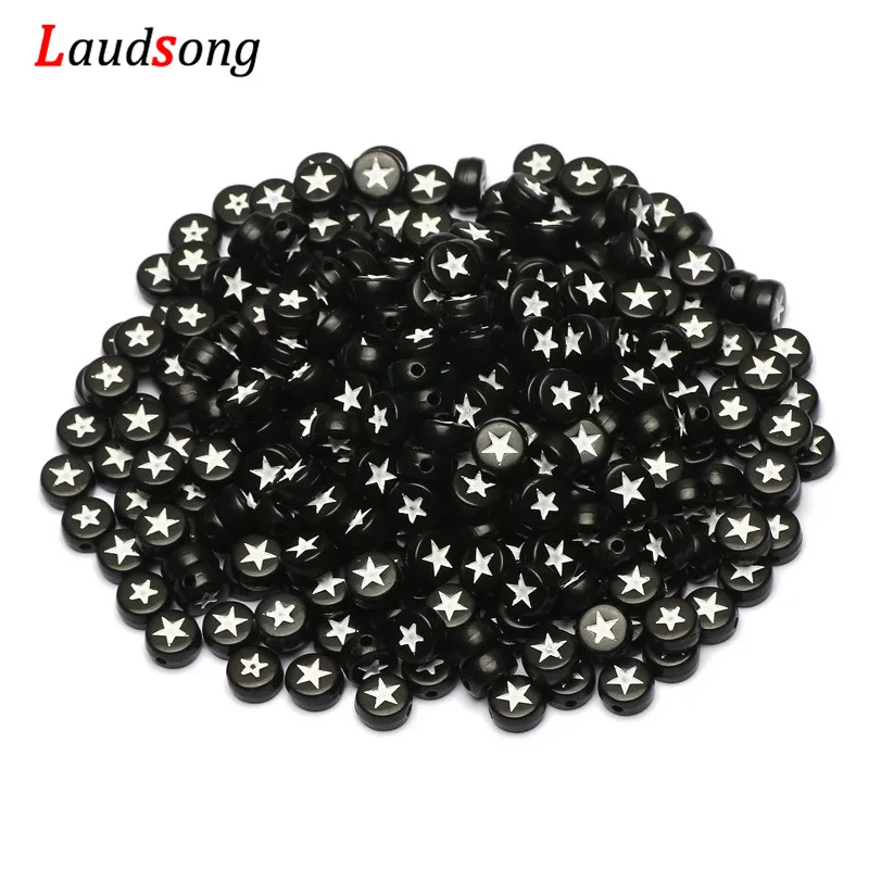Großhandel 4*7mm Schwarz Stern Buchstaben Acryl Perlen Alphabet Runde Spacer Perlen Für Diy Schmuck Machen Armband liefert – Detail 4