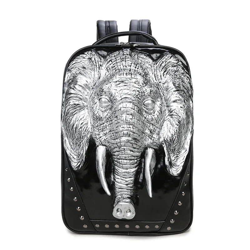 6 backpack 3D стереоскопический рюкзак с головой слона мужской персональный заклепки mochila черный водонепроницаемый PU кожаный mochilas - Цвет: 6 backpack