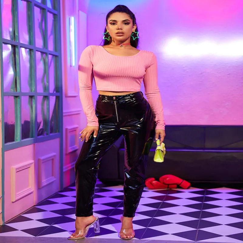 women ladies long Sleeve Crop top elegant Plain basic debardeur femme Tank Party bodycon Rib stretch Vest Tee tunique | Женская одежда