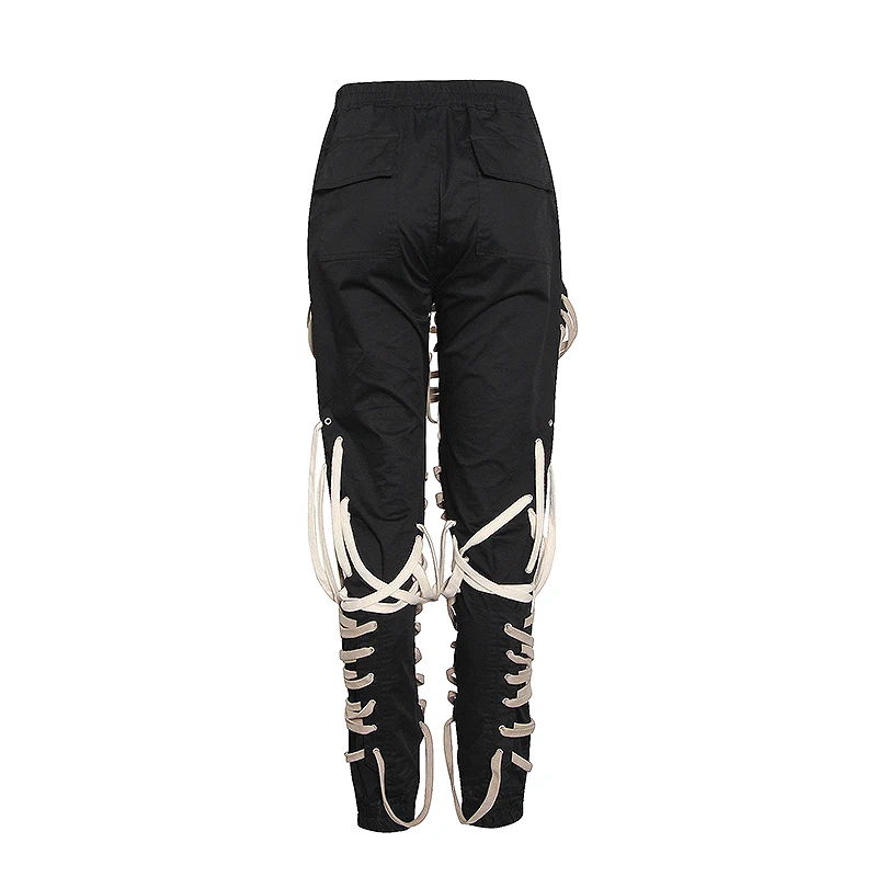 TWOTWINSTYLE Bandage Casual Trouser For Women High Waist Lace Up Plus Size Black Pants Female 2020 Fall Fashion New Clothing