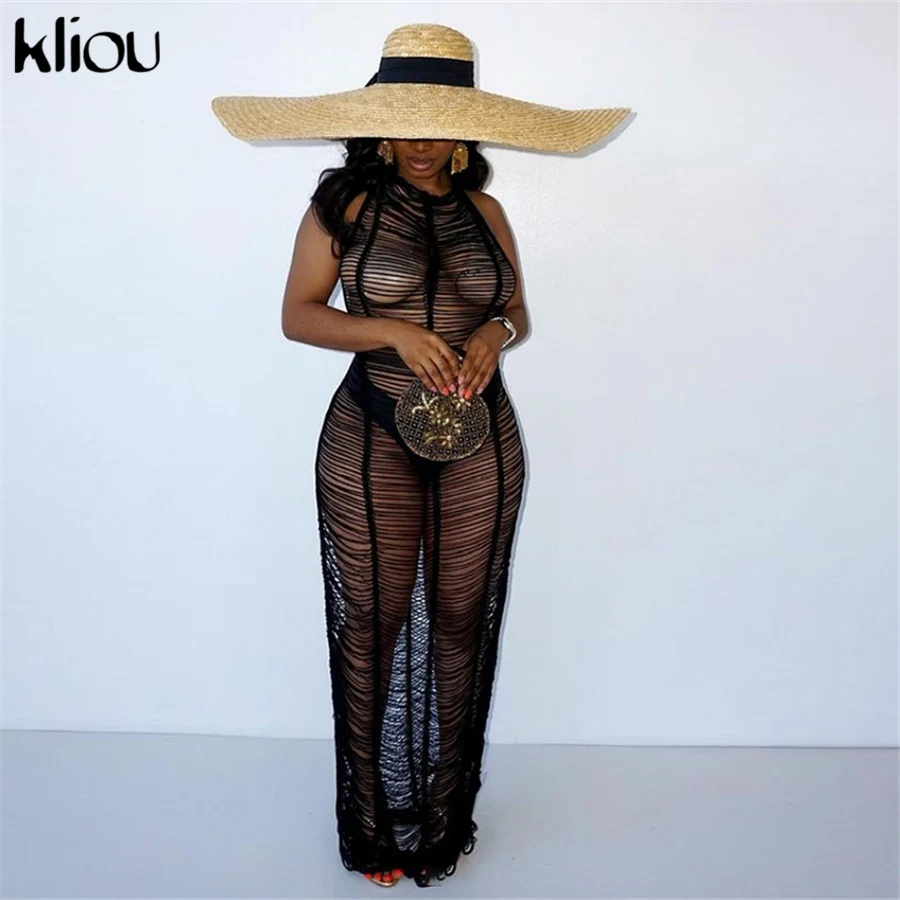 Женское Сетчатое платье-макси Kliou прозрачное сексуальное Клубное платье без