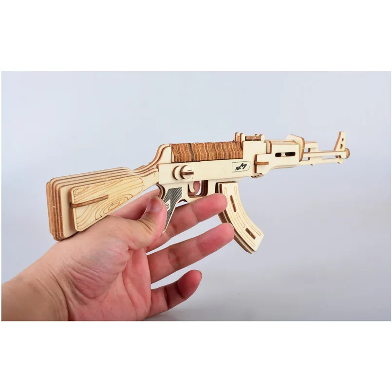 DIY AK47 Submachine Gun Model Toy For Boys Handmade Wooden Puzzle Guns Toys Wood Crafts Assembly Building Kit Military Gifts | Игрушки и