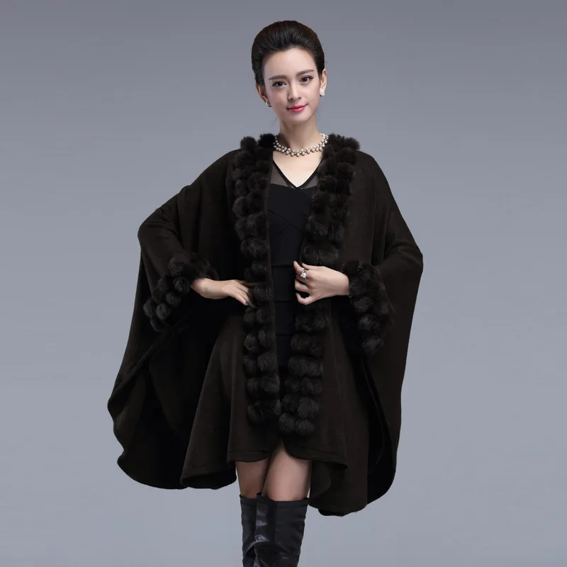 Женская длинная шаль из искусственного лисьего меха свободное пончо с большим