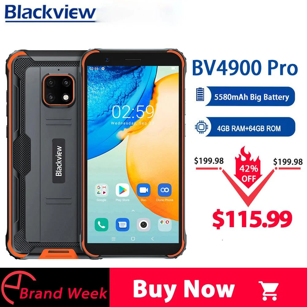 

Blackview BV4900 Pro IP68 Rugged Phone 4GB 64GB Octa Core Android 10 Waterproof Mobile Phone 5580mAh NFC 5.7 inch 4G Cellphone