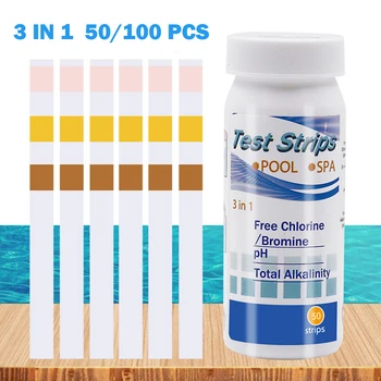 50/100pcs Residual Chlorine PH Test Strips Swimming Pool SPA Water Tester Paper 3 in 1  Tub Waters Quality Value Alkalinity