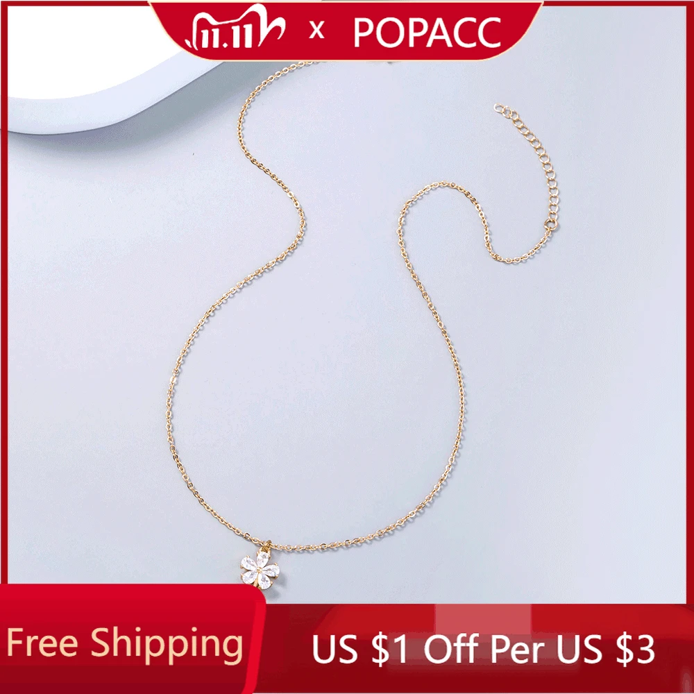 Популярное ожерелье POPACC с цветущим цветком из циркония женское модное