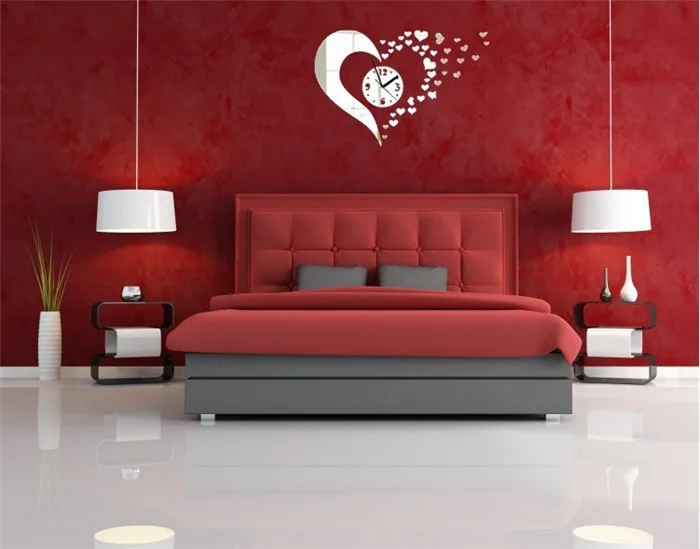 Новые зеркальные настенные часы в виде милых сердец искусство сделай сам