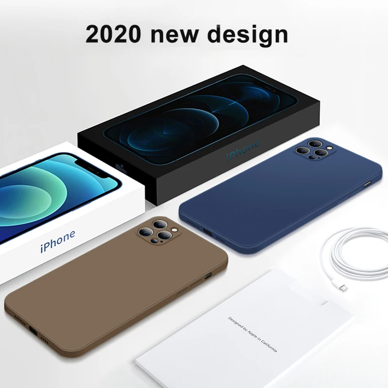 

2021 Square Liquid Silicone Phone Case On For iPhone 11 12 Pro Max Mini XS MAX X XR 7 8 PLUS SE2 2020 Cover Full Protector Coque