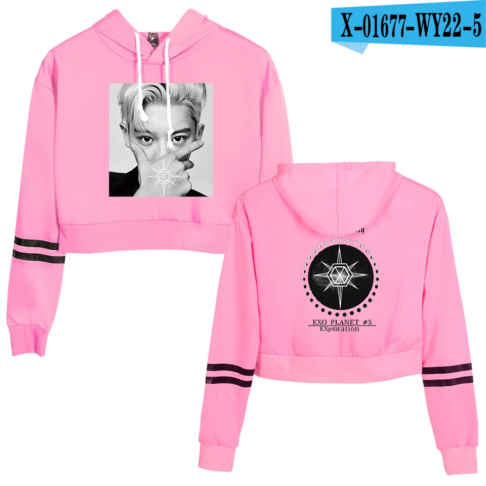 KPOP EXO PLANET#5, короткие толстовки с капюшоном, кофты, уличная одежда, топы, осень, EXO PLANET#5, женские толстовки с капюшоном, Harajuku, осень - Цвет: T