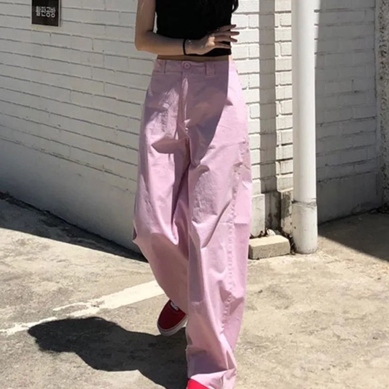 NCLAGEN 2021 Модные женские розовые Свободные повседневные брюки с высокой талией в