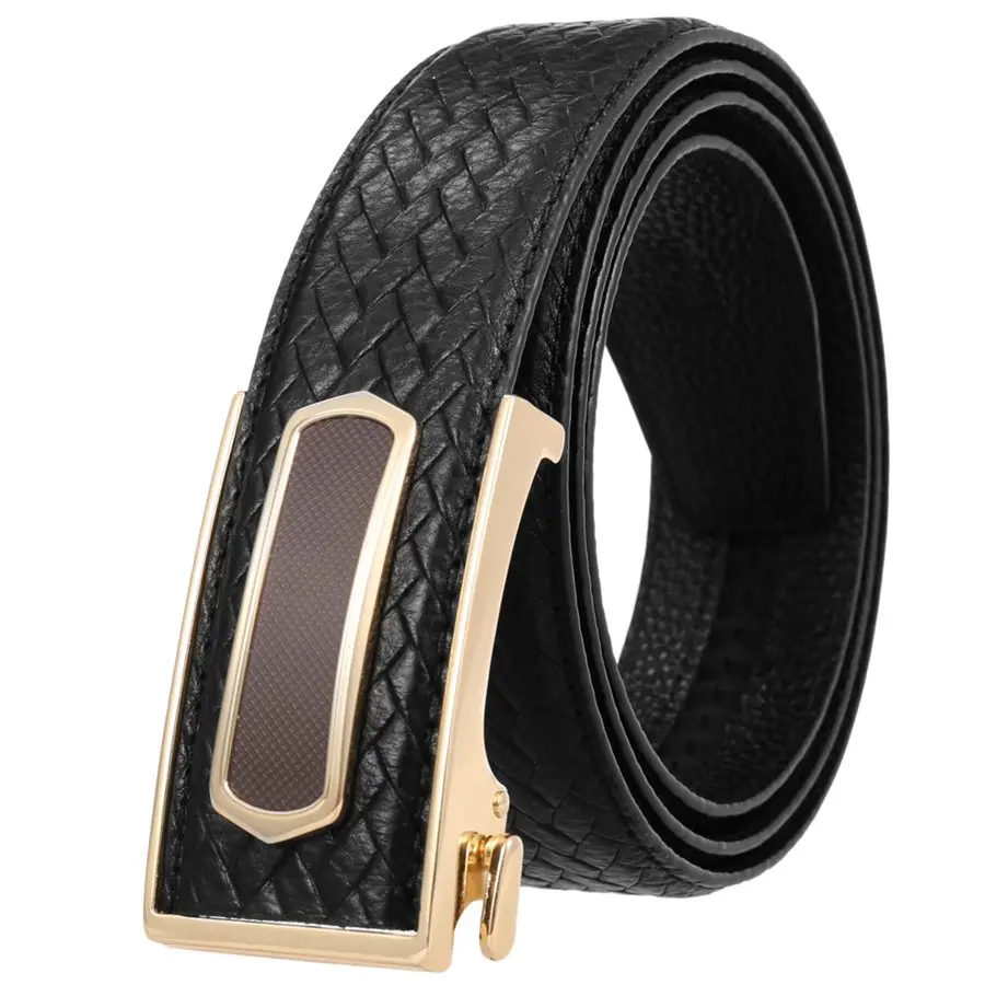 

Male Waistband Fashion Automatic Buckle Belt NEW Men's Leather Ratchet Belt 110cm-125cm Luxury Width:35mm