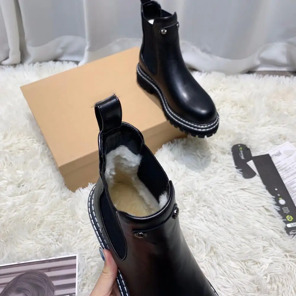 

Genuine Leather Chelsea Boots Women 2020 Autumn Winter New Platform Ankle Boots Block Heel Shoes Ladies Punk Inner Wool Shoe