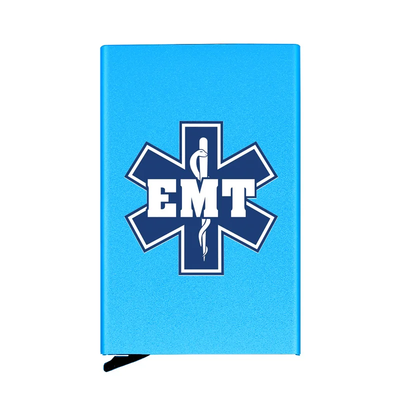 

Personalized Metal Credit Card Holder Creative Emergency Medical Technician Aluminum Slim Anti Protect Travel ID Case Box Blue