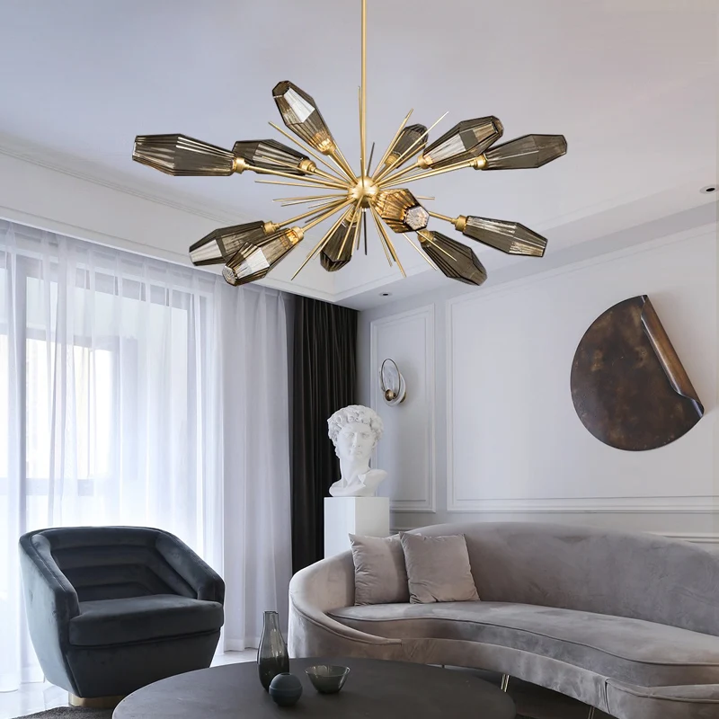 Итальянский современный Led Chandelie ретро из полигонального стекла, скандинавский ресторан, простой светильник, роскошная индивидуальная гостиная, спальня