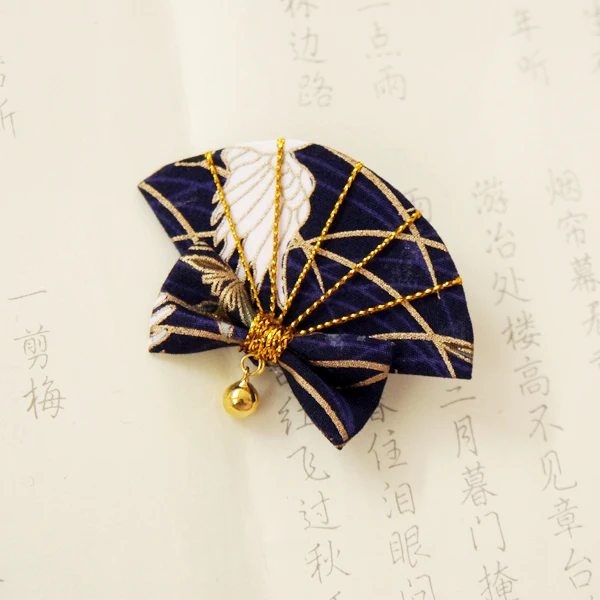 Navy Hair Clip Tsuami Zaiku Fan заколка для волос Kanzashi традиционный японский цветочный стиль кимоно с бахромой аксессуар Гейша ручной работы бант Косплей - Цвет: Navy Hair Clip