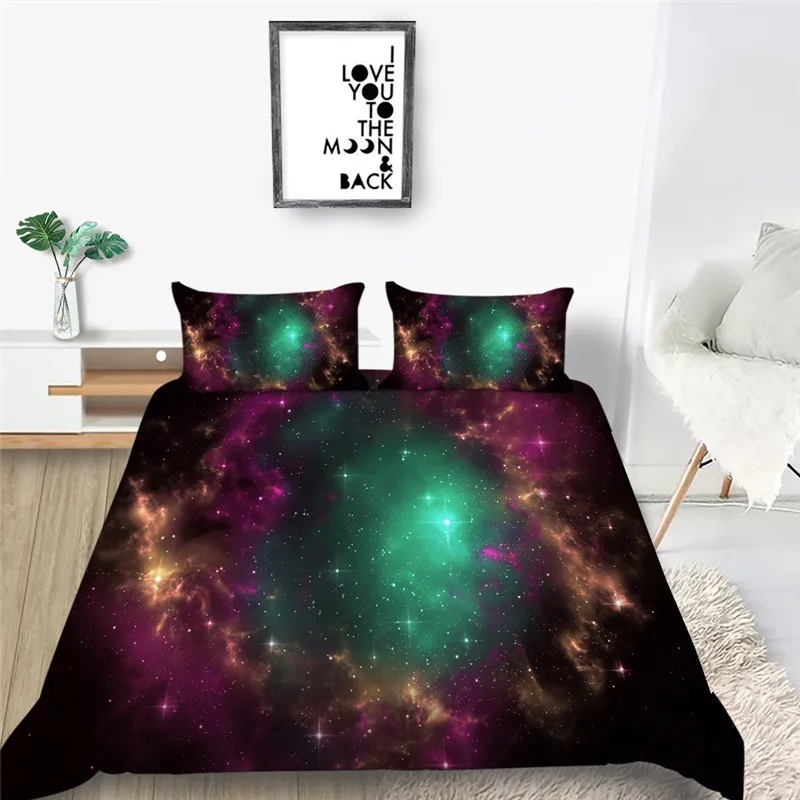 

Королевский Комплект постельного белья с пододеяльником и 3D изображением Галактики, домашний текстиль для мальчиков и девочек, современны...