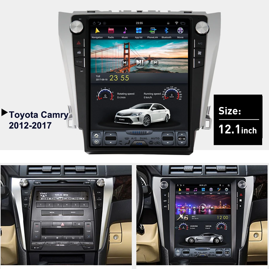 Автомобильный мультимедийный плеер PX6 Bluetooth Android 9 GPS-навигация для Toyota Camry 2012 2017 12 1
