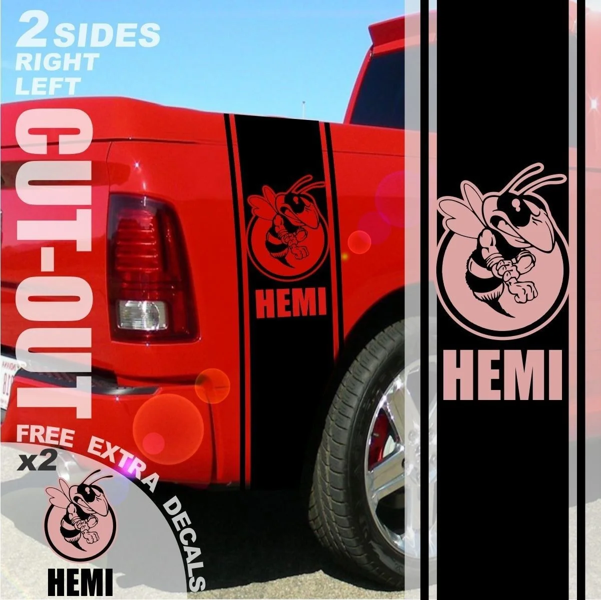 

Для 1500 2500 кузов пикапа с полосками по бокам Rumble пчелы Ram Dodge виниловые наклейки в виде Фотообоев c переводными картинками Стикеры 018B