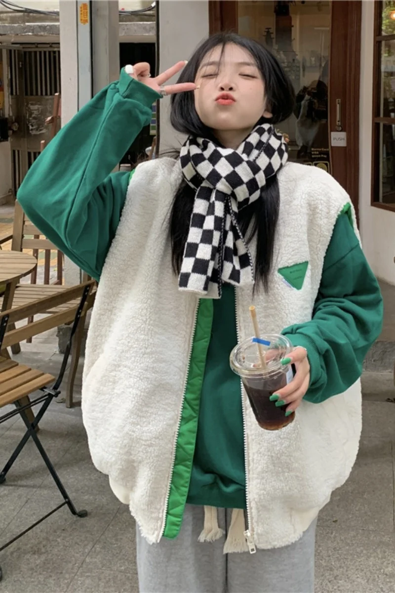 Женский Свободный жилет на молнии из овечьей шерсти | Женская одежда