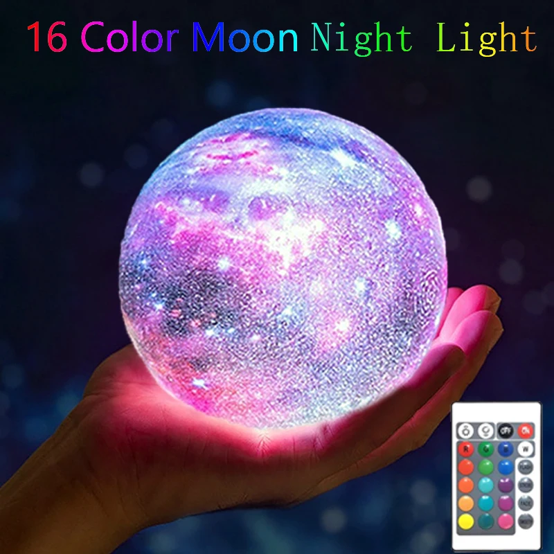 

3D Galaxy Moon Lamp Night Light 16 Colors Lava Moonlight Ball Touch and Remote Control Children friends gifts Home Decorate Desk