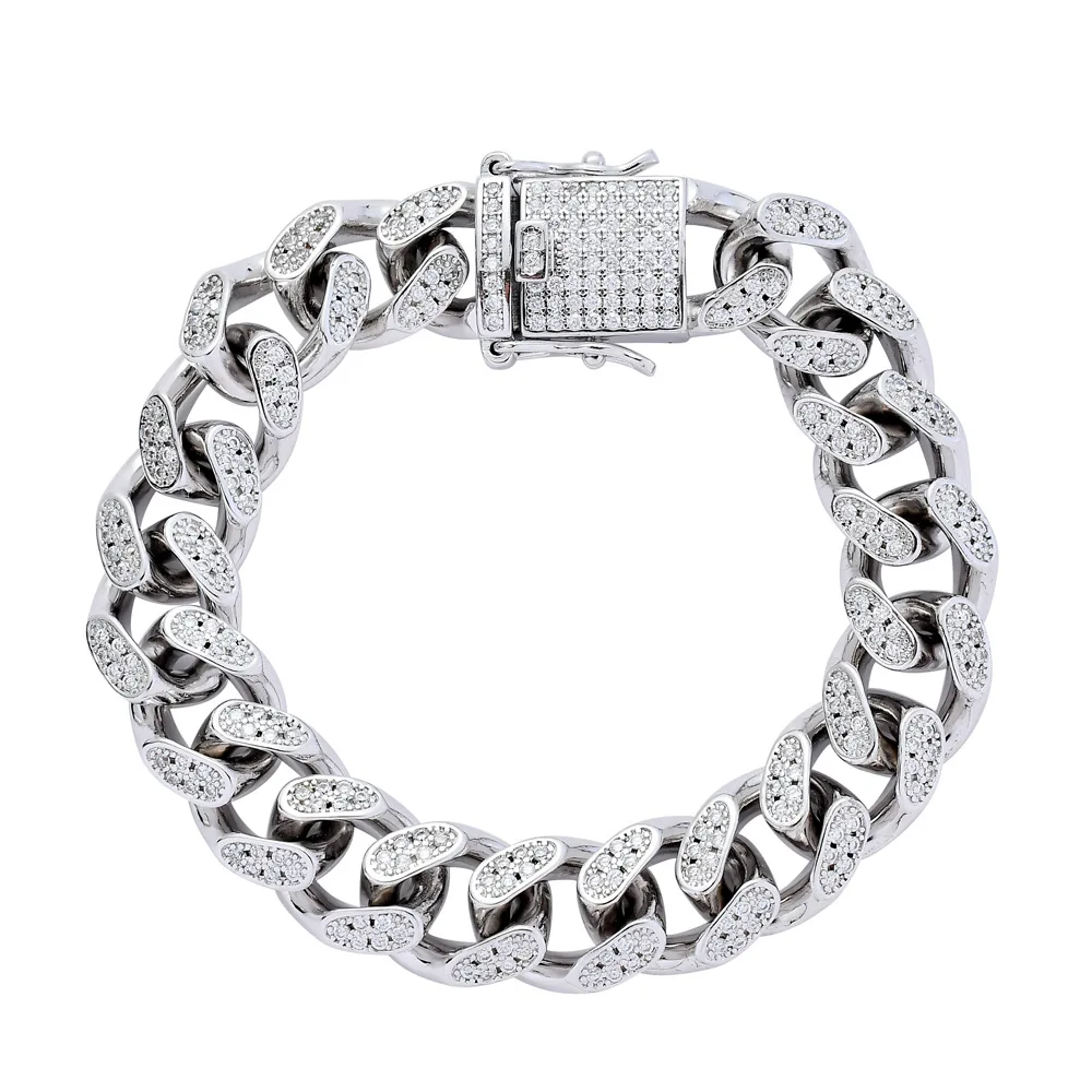 

14mm wide Hip Hop Full AAA CZ Stone Ice Out Bling Cuban Curb Miami Link Chain Bracelets for Men Rapper Jewelry Drop Shipping