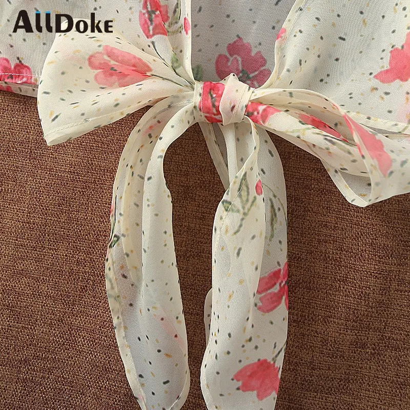 

ALLDOKE deep v neck floral print blouse women summer vintage bow long sleeve tops shirt boho style sexy ladies blouses blusas