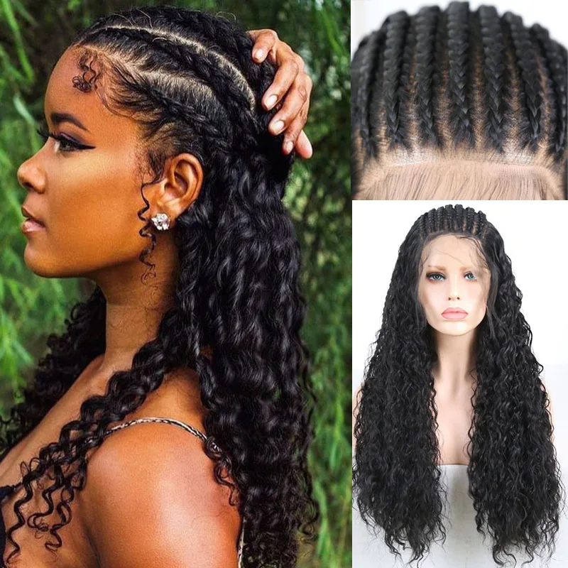 

13X6 Lace Wig Black Braided Wigs for Women High Temperature Fiber Synthetic Lace Front Wig Daily Used Deep Part Heat Resistant