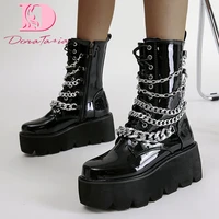 doratasia big size 34 43 female ankle boots platform wedges high heels chain women motorcycle booties brand new fashion shoes