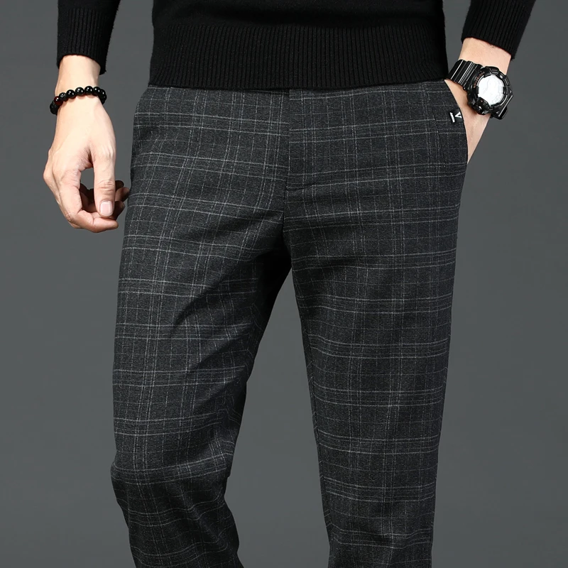 Для Мужчин's Повседневное штаны в клетку для бизнес на каждый день Slim Fit темно-серый классический Стиль лосины мужской брендовая одежда