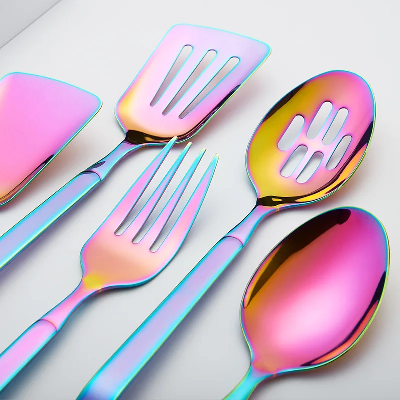 serving spoon set 5 pcs 304 stainless steel slotted skimmer 11 inch large gold set serving spoon steel utensils kitchen gadgets free global shipping