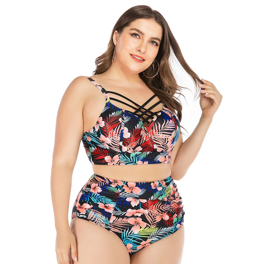 Женский купальный костюм с цветочным принтом оборками и высокой талией 2019 |