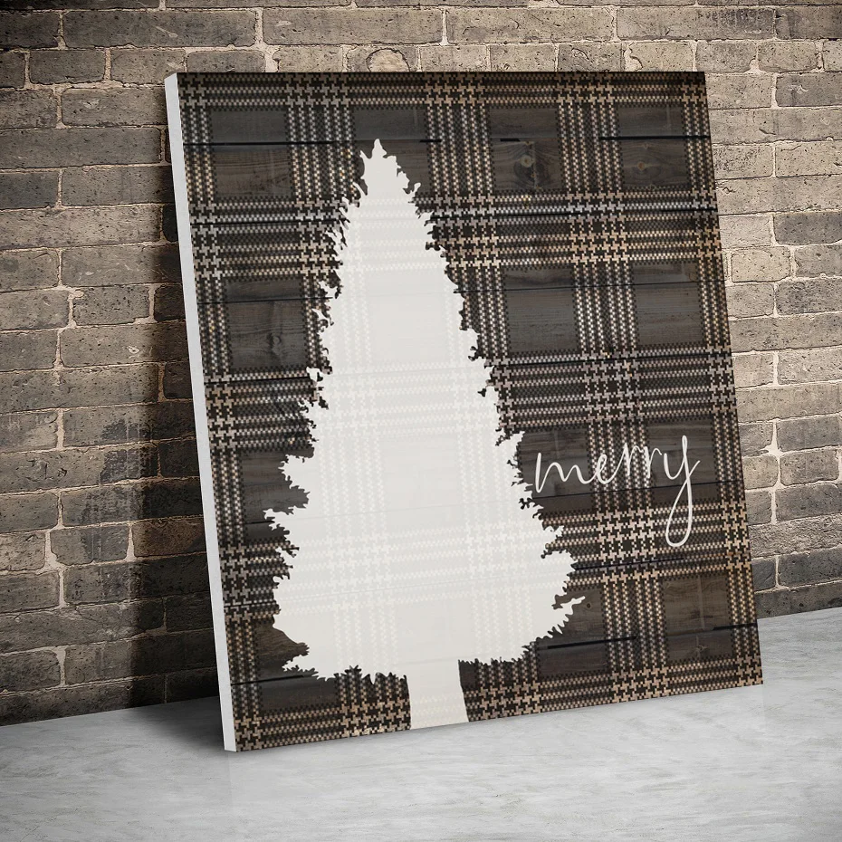 

Framed Plaid Tree Merry Christmas Tree Canvas Paintings Wall Art Prints Posters Pictures Living Room Home With Inner Wood Frame