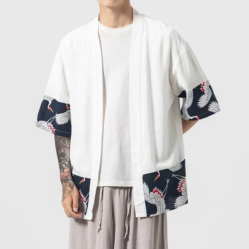 

Japanese Linen Haori Yukata Robe Chinese Style Men Large Size Kimono Cardigan Coat Summer Casual Shirt Asian Clothing Tops 5XL