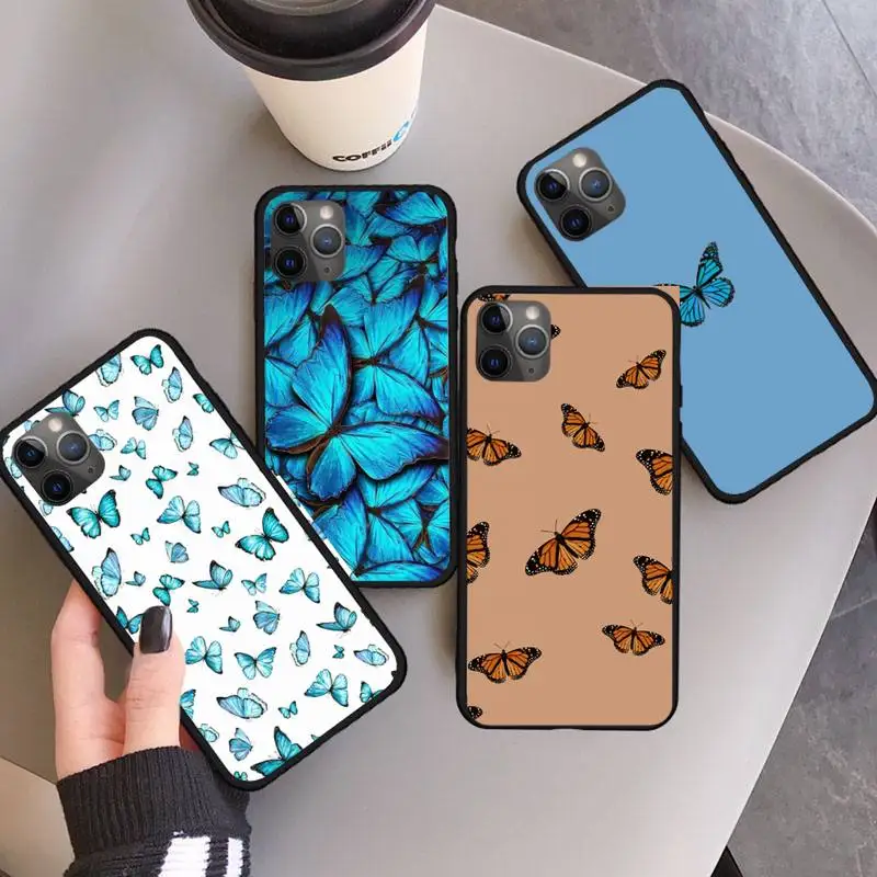 

Cute butterfly blue Phone Case for iPhone 11 12 pro XS MAX 8 7 6 6S Plus X 5S SE 2020 XR mini