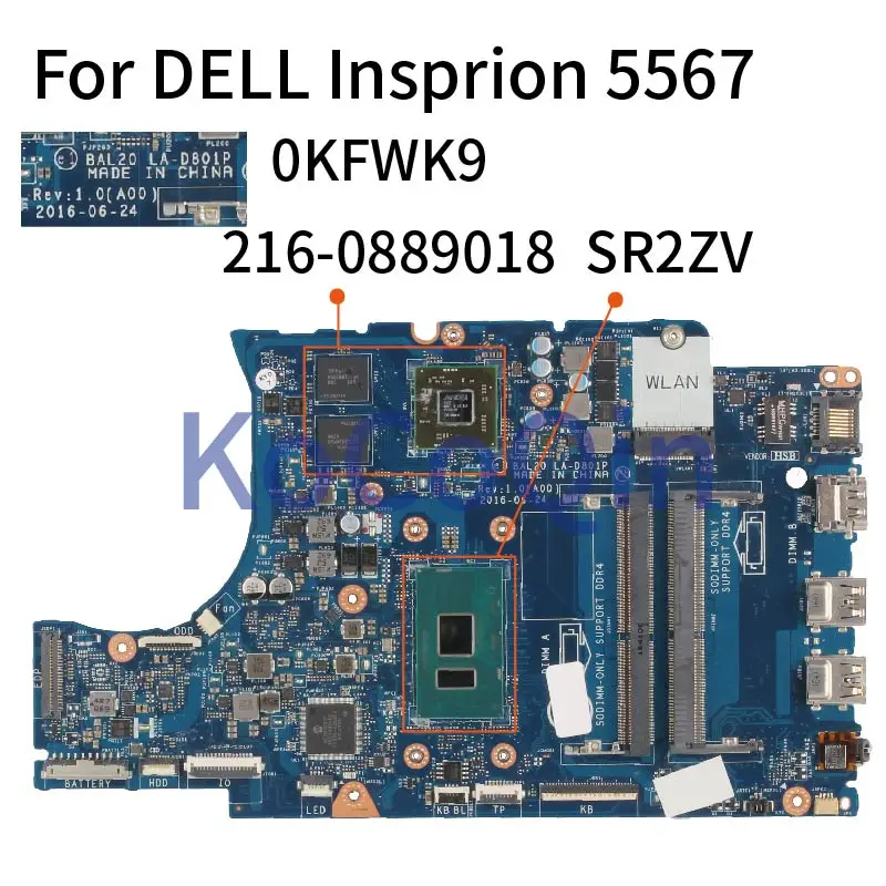 KoCoQin материнская плата для ноутбука DELL Insprion 5567 Core I7 7500U 216 0889018 CN 0KFWK9 BAL20 LA D801P