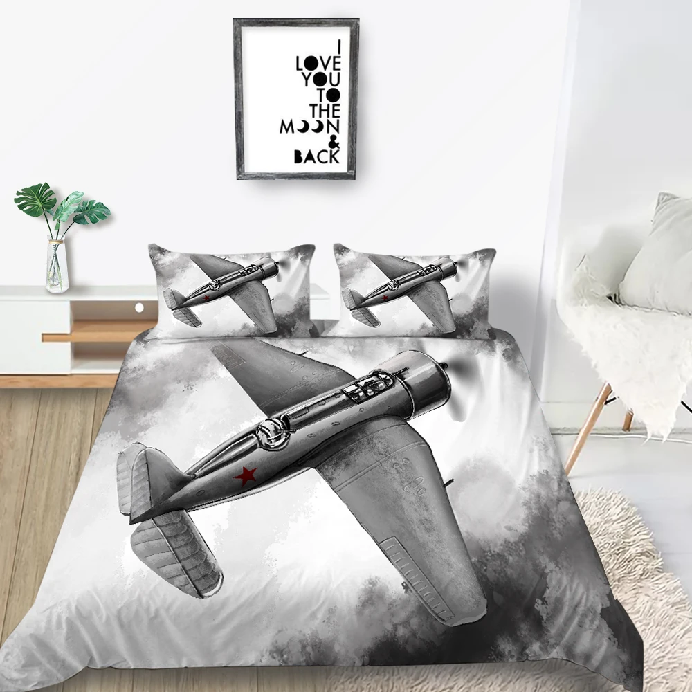 

Hot Sale Bedding Set Propeller Plane Comfortable Simple Duvet Cover Queen King Twin Full Single Double Unique Design Bed Set