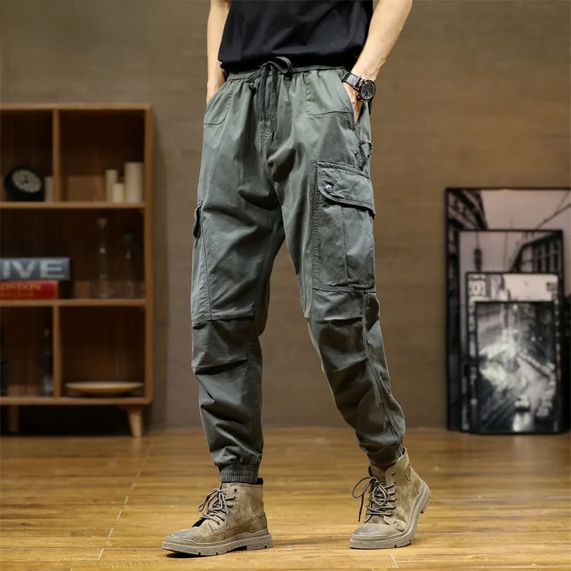 

Брюки-карго мужские на завязках, повседневные свободные штаны с несколькими карманами, спортивные штаны, одежда для мужчин